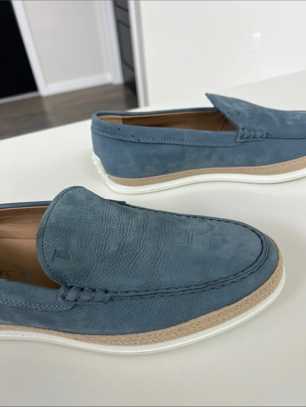 TOD’S pantofola gomma rafia light blue aviation suede leather loafers men’s 8.5